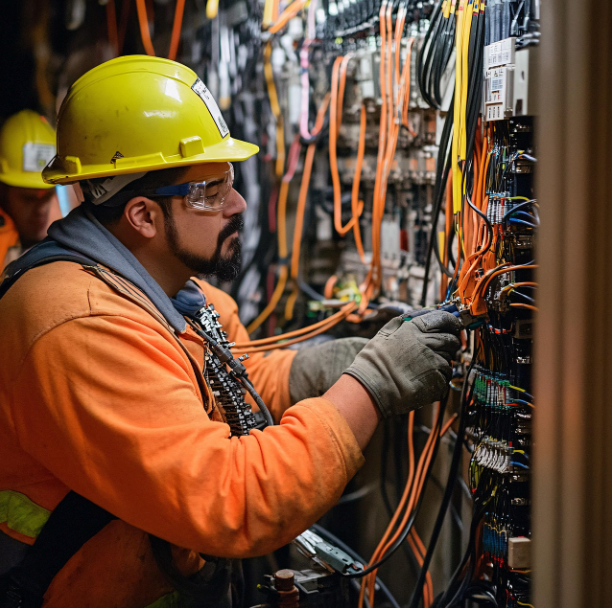 Electrician carrying out rewiring work on a property in Greater Manchester